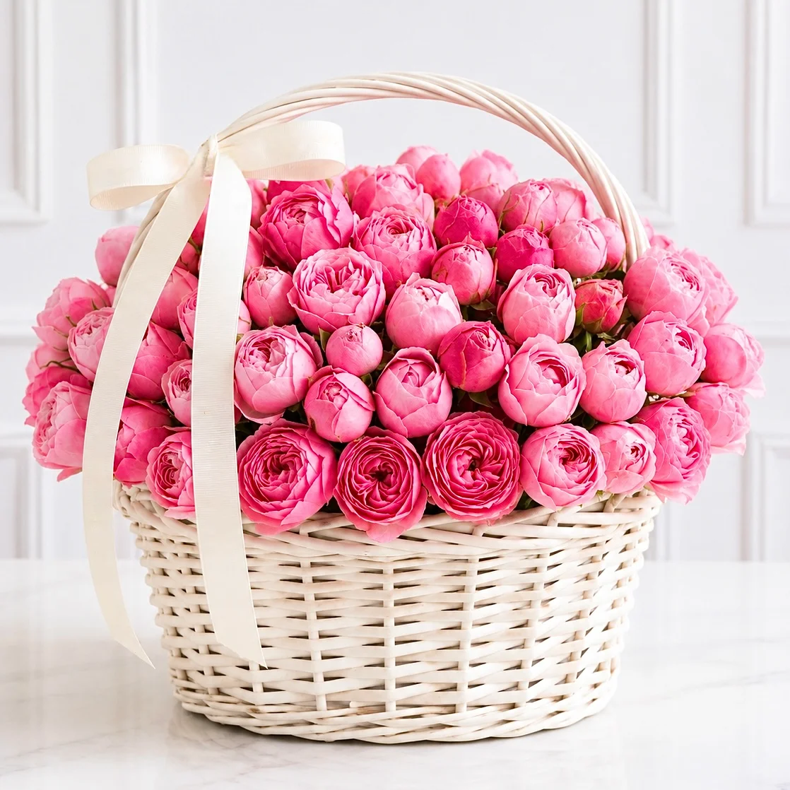 Blooming Elegance – 31 Pink Peony Rose Basket-2